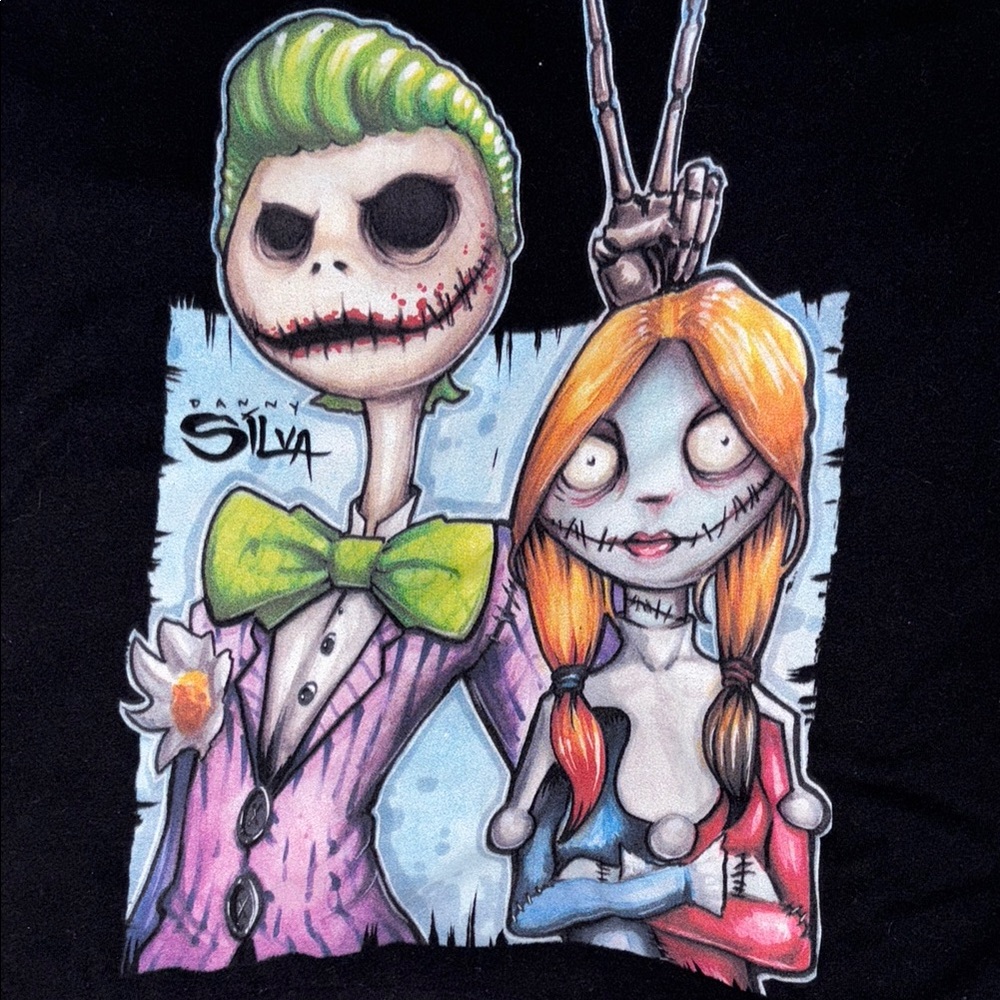 Green and Black Short Sleeve Tee with Whimsical Cartoon Design